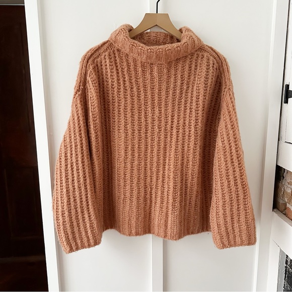 FREE PEOPLE orange Fluffy Fox oversized chunky high neck sweater - Picture 5 of 9